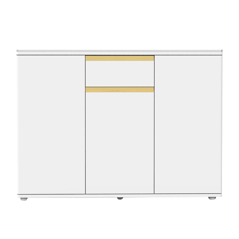 White Modern Server Engineered Wood and Rubber Wood Cabinets with Drawer