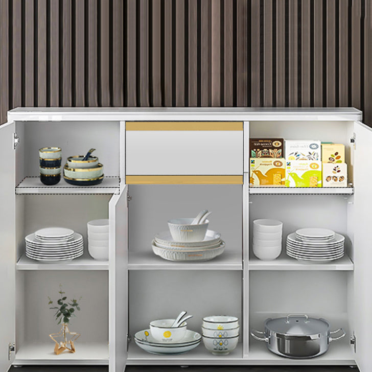 White Modern Server Engineered Wood and Rubber Wood Cabinets with Drawer