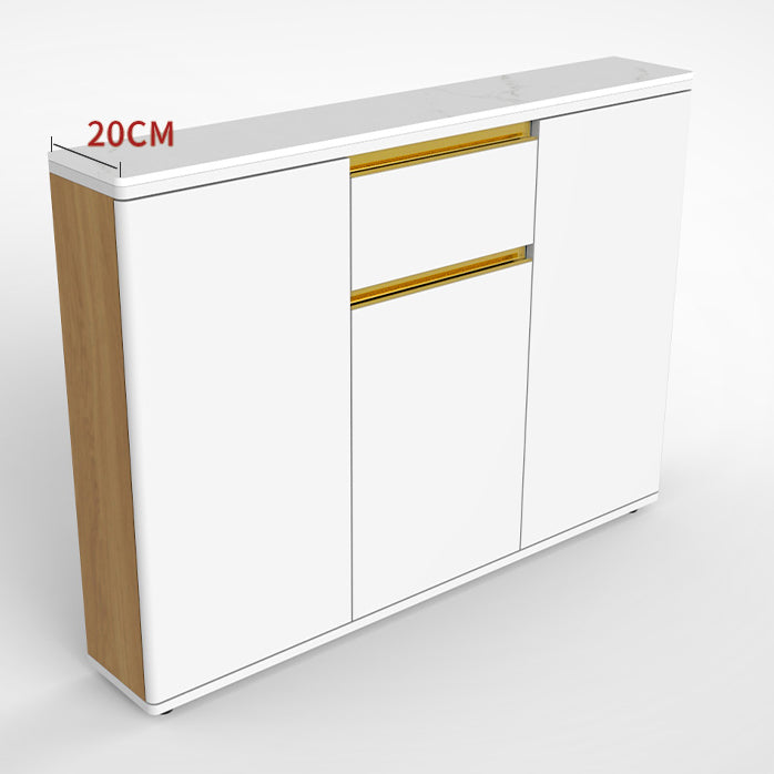 White Modern Server Engineered Wood and Rubber Wood Cabinets with Drawer