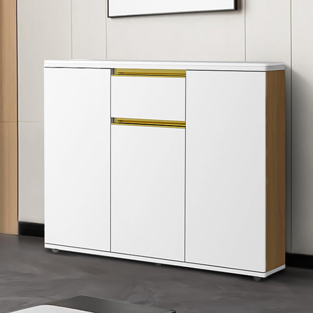 White Modern Server Engineered Wood and Rubber Wood Cabinets with Drawer