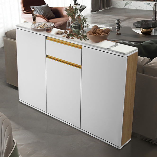 White Modern Server Engineered Wood and Rubber Wood Cabinets with Drawer