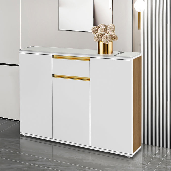 White Modern Server Engineered Wood and Rubber Wood Cabinets with Drawer