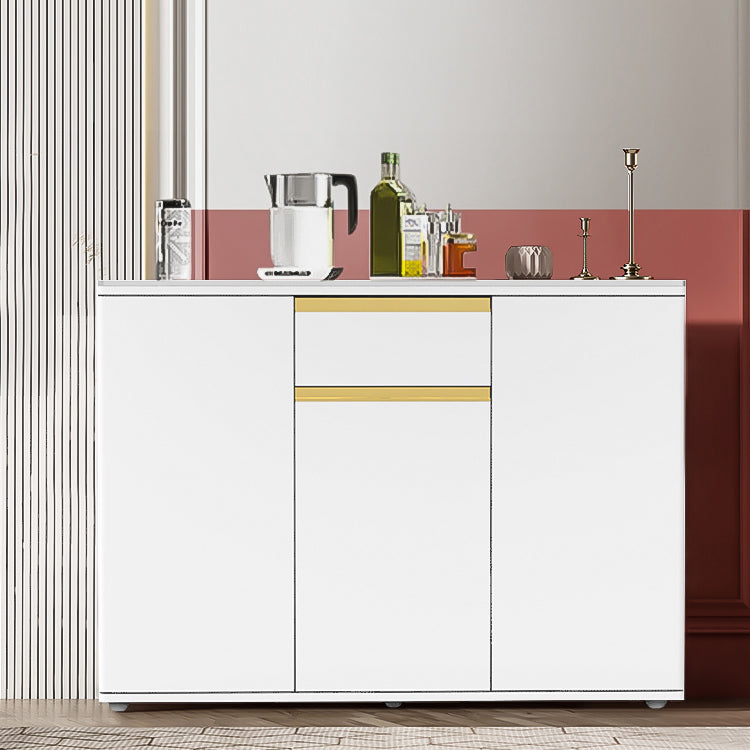 White Modern Server Engineered Wood and Rubber Wood Cabinets with Drawer