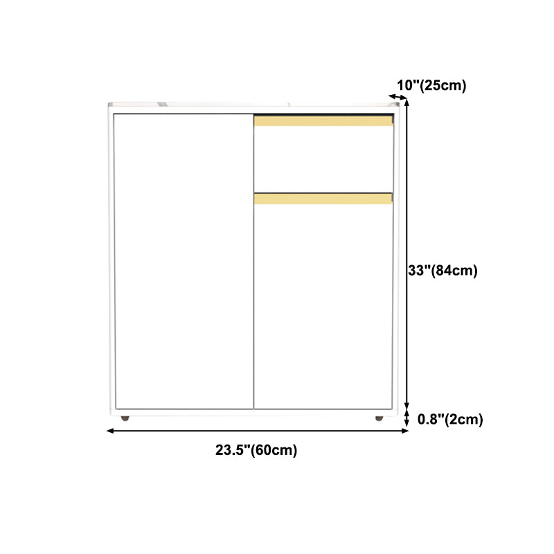 White Modern Server Engineered Wood and Rubber Wood Cabinets with Drawer