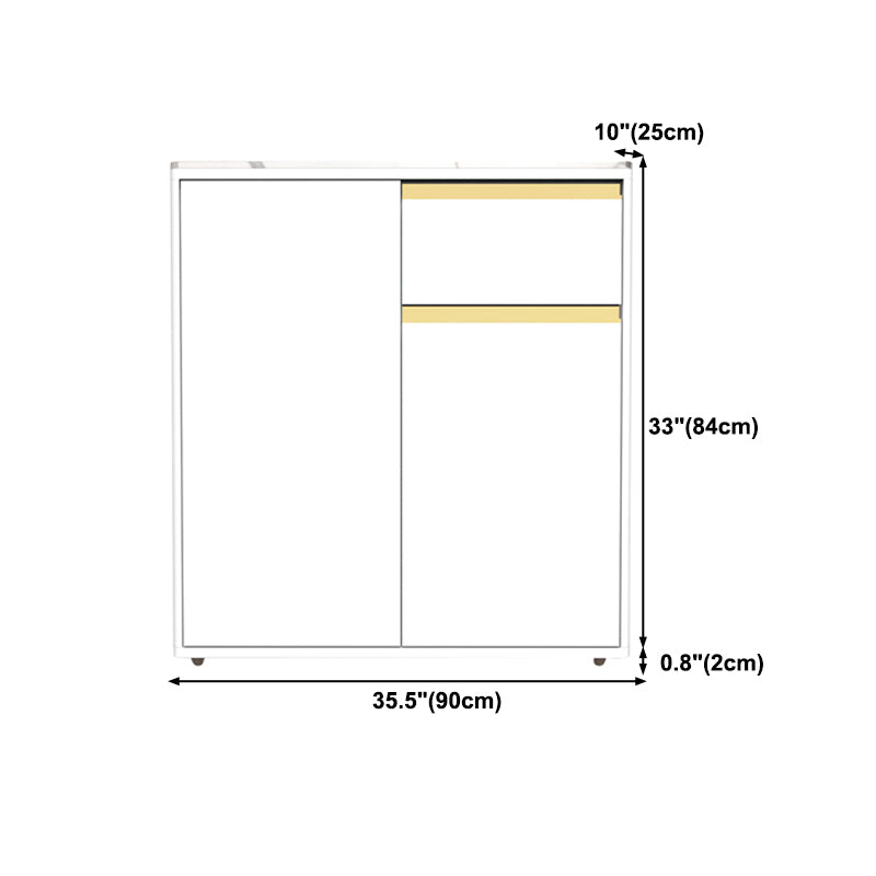 White Modern Server Engineered Wood and Rubber Wood Cabinets with Drawer