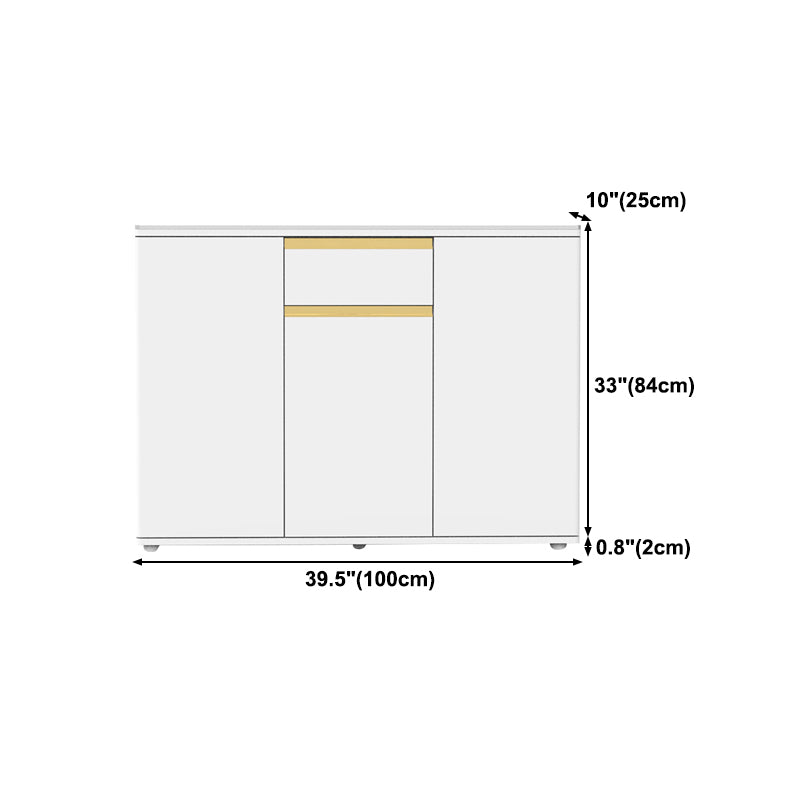 White Modern Server Engineered Wood and Rubber Wood Cabinets with Drawer