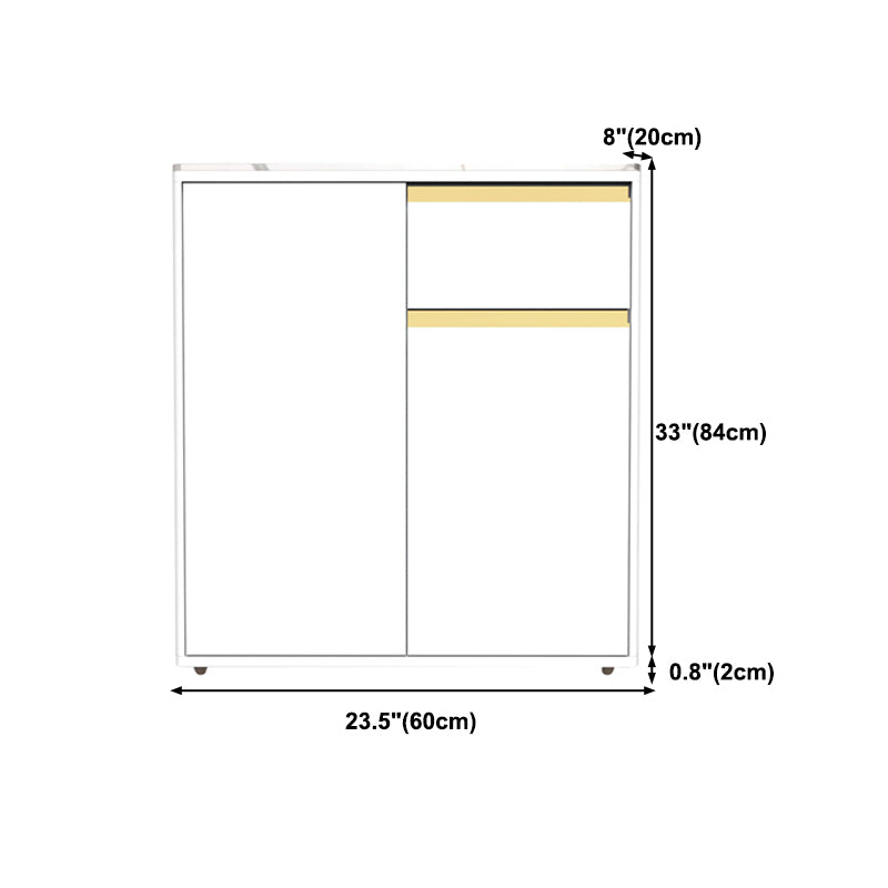 White Modern Server Engineered Wood and Rubber Wood Cabinets with Drawer