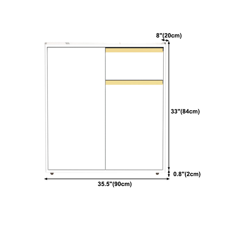 White Modern Server Engineered Wood and Rubber Wood Cabinets with Drawer