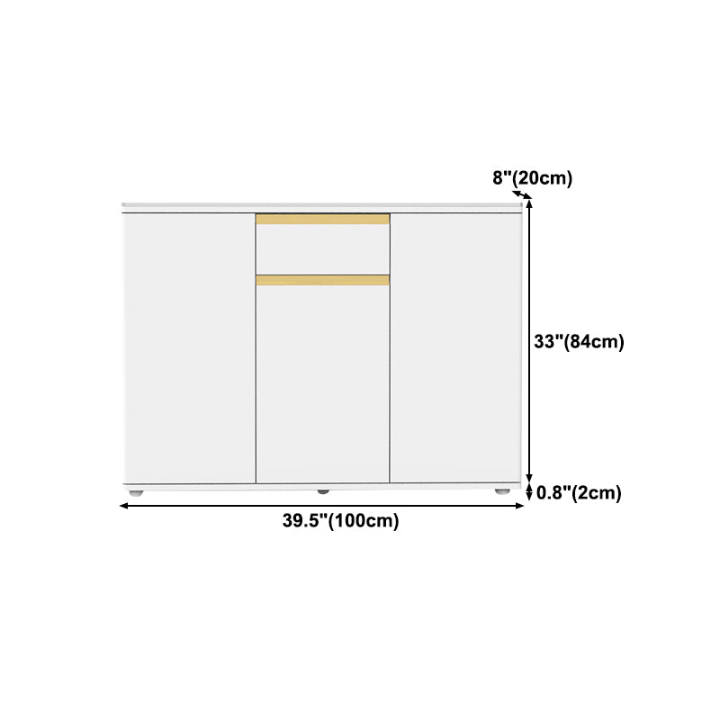 White Modern Server Engineered Wood and Rubber Wood Cabinets with Drawer