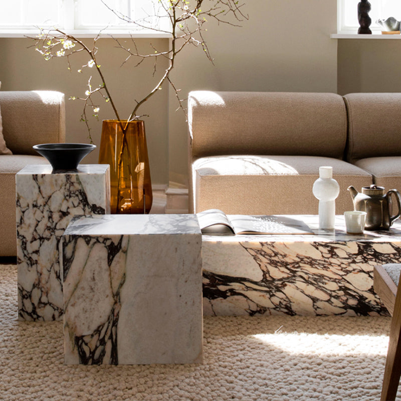 Contemporary Style Side Table Stone Block End Table for Living Room