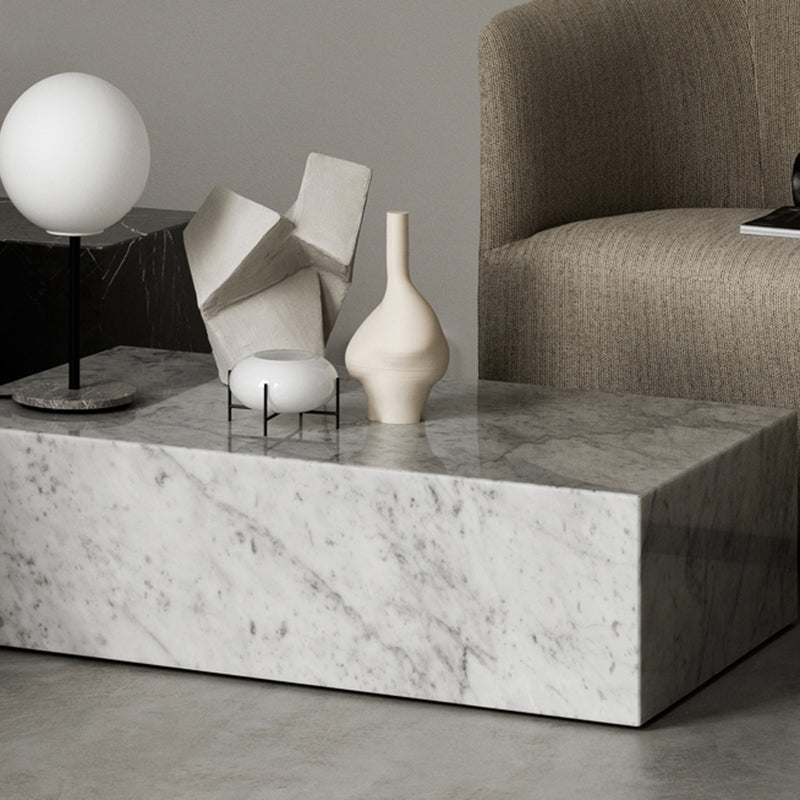 Contemporary Style Side Table Stone Block End Table for Living Room