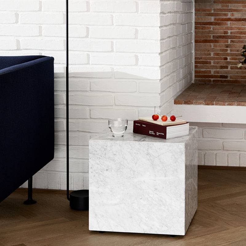 Contemporary Style Side Table Stone Block End Table for Living Room