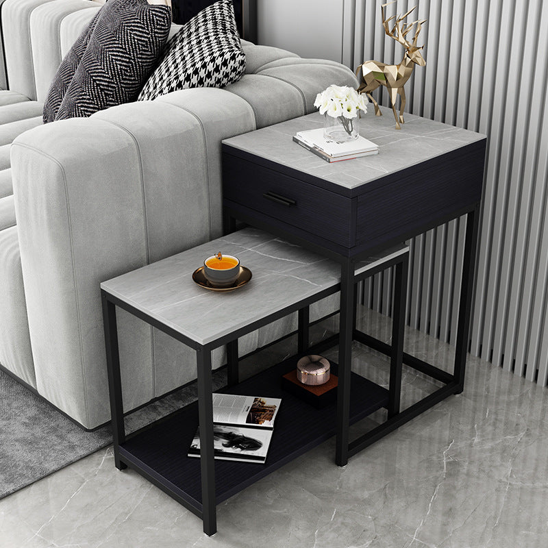 Modern Square 4 Legs End Table with Shelves and Storage for Living Room