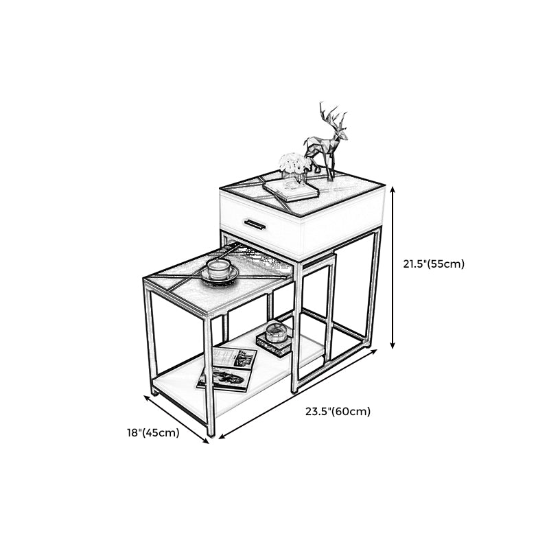 Modern Square 4 Legs End Table with Shelves and Storage for Living Room