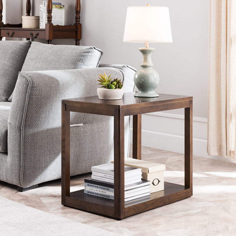 Modern Wood Side Table with no Wheels and Drawers for Living Room