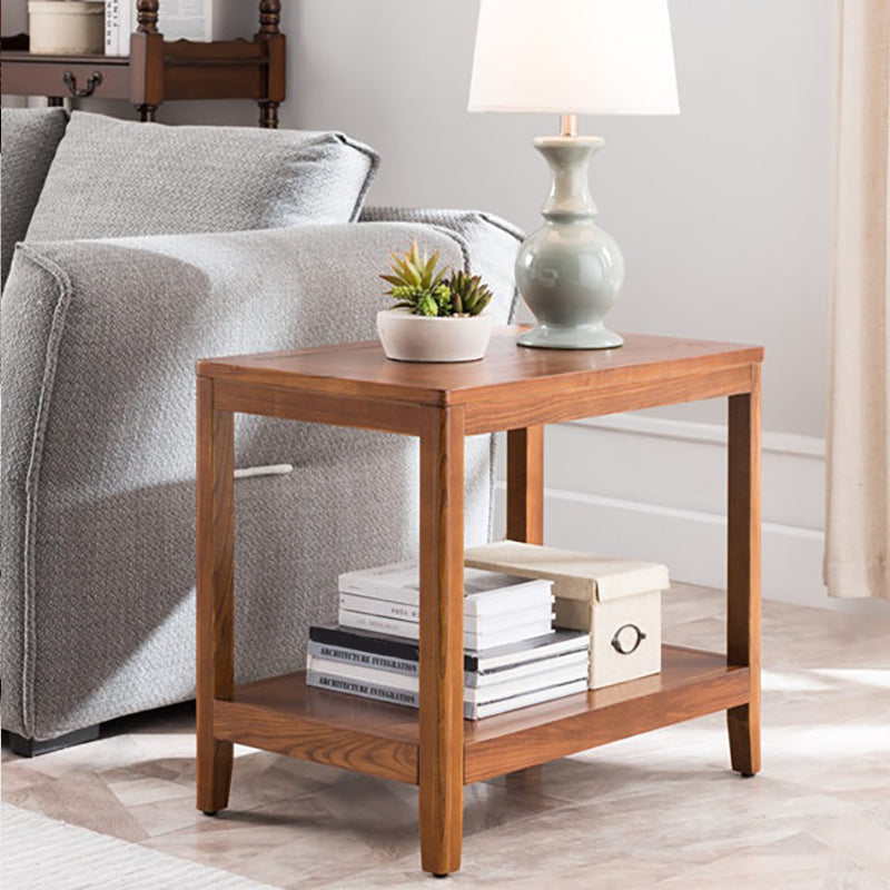 Modern Wood Side Table with no Wheels and Drawers for Living Room