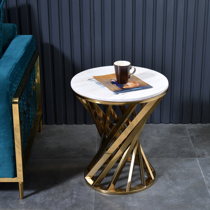 Contemporary Style Round Side End Table Metal Frame Side Table