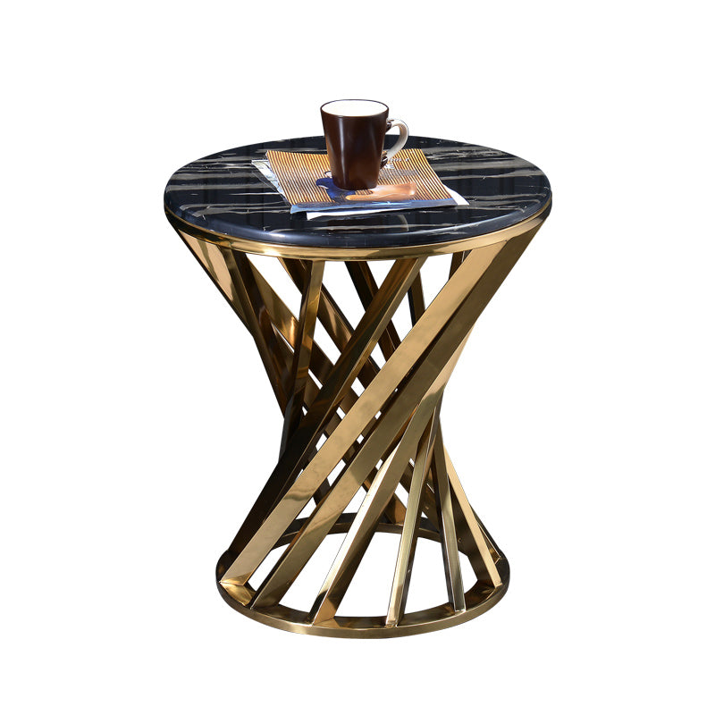 Contemporary Style Round Side End Table Metal Frame Side Table