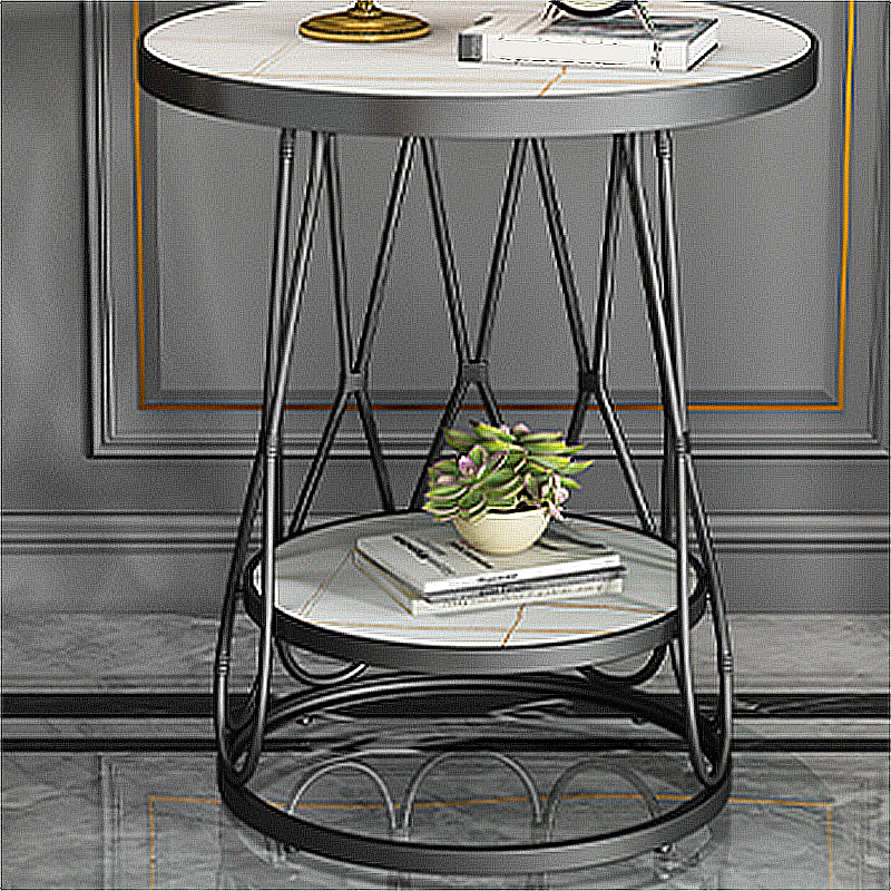 Round Faux Marble Side Table 47"L X 47"W X 62"H Iron Block Side End Snack Table