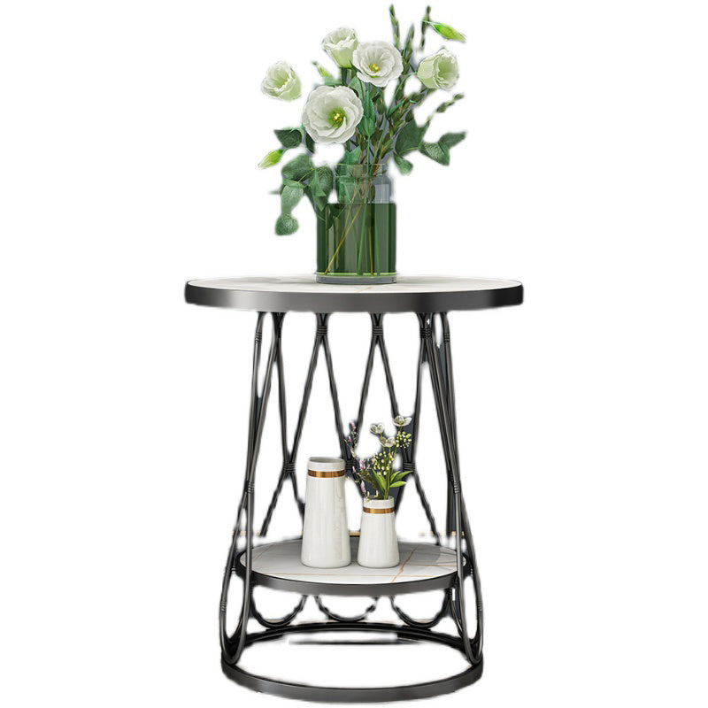 Round Faux Marble Side Table 47"L X 47"W X 62"H Iron Block Side End Snack Table