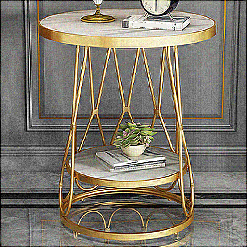 Round Faux Marble Side Table 47"L X 47"W X 62"H Iron Block Side End Snack Table