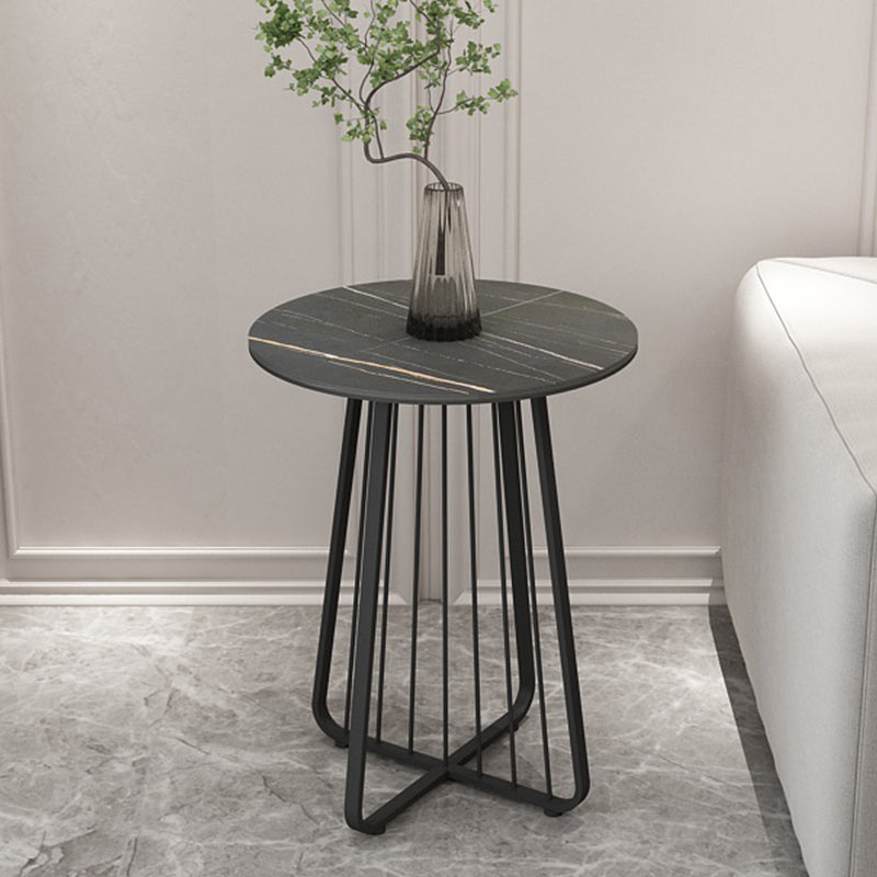 24" Tall Contemporary Round Sintered Stone Side End Table with Metal Frame