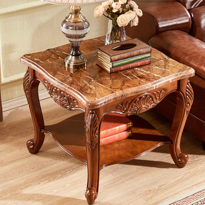 Brown Rubber Wood Side Table, Traditional Rectangular End Table