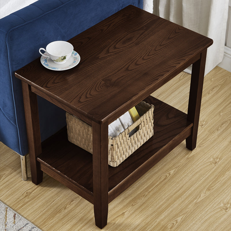 Modern Square Wood 4 Legs End Table with Shelf for Living Room