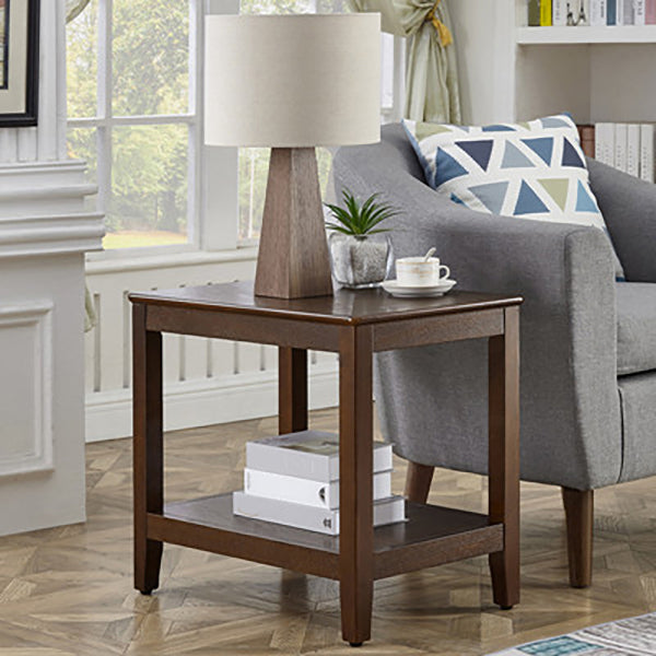 Modern Square Wood 4 Legs End Table with Shelf for Living Room