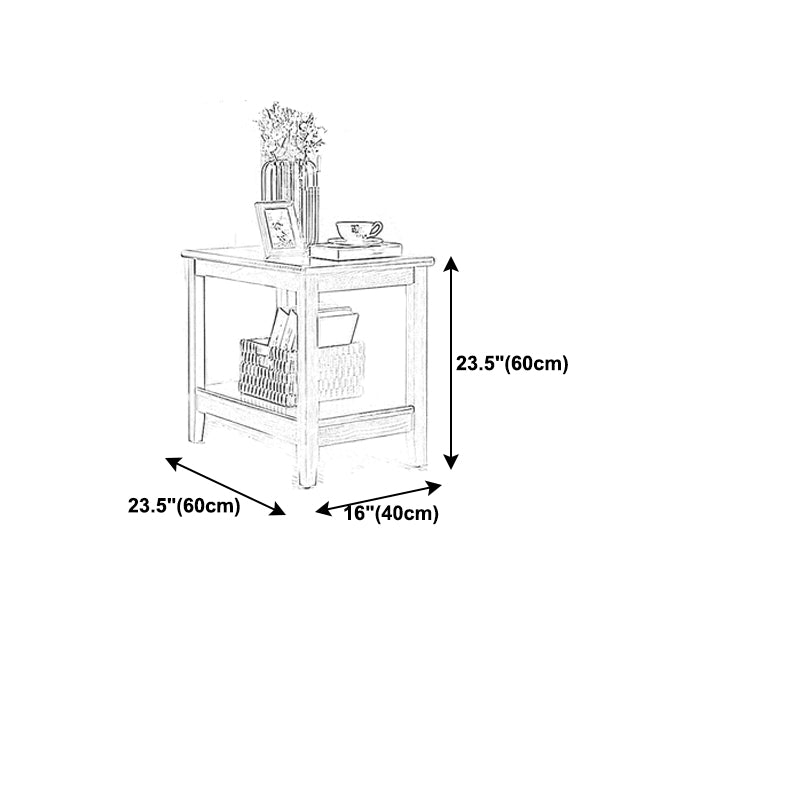 Modern Square Wood 4 Legs End Table with Shelf for Living Room