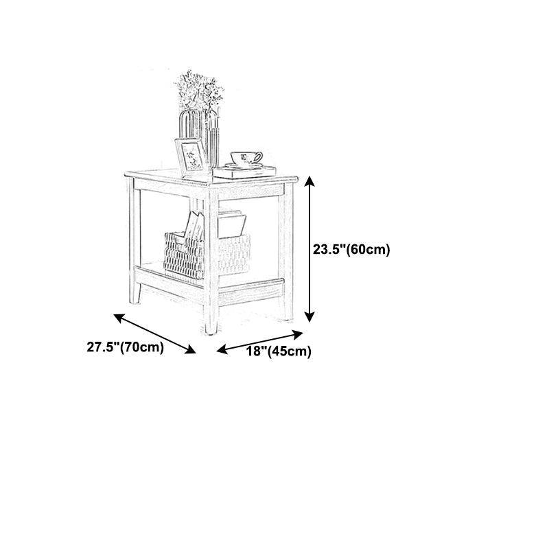 Modern Square Wood 4 Legs End Table with Shelf for Living Room