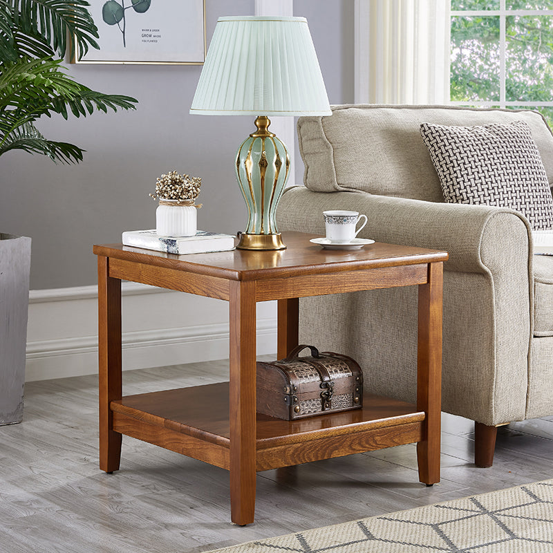 Rubberwood Double Tier End Table, Brown End Table with Storage