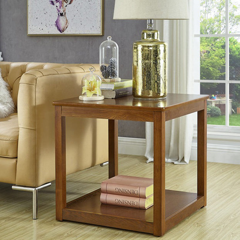 Rubberwood Double Tier End Table, Brown End Table with Storage