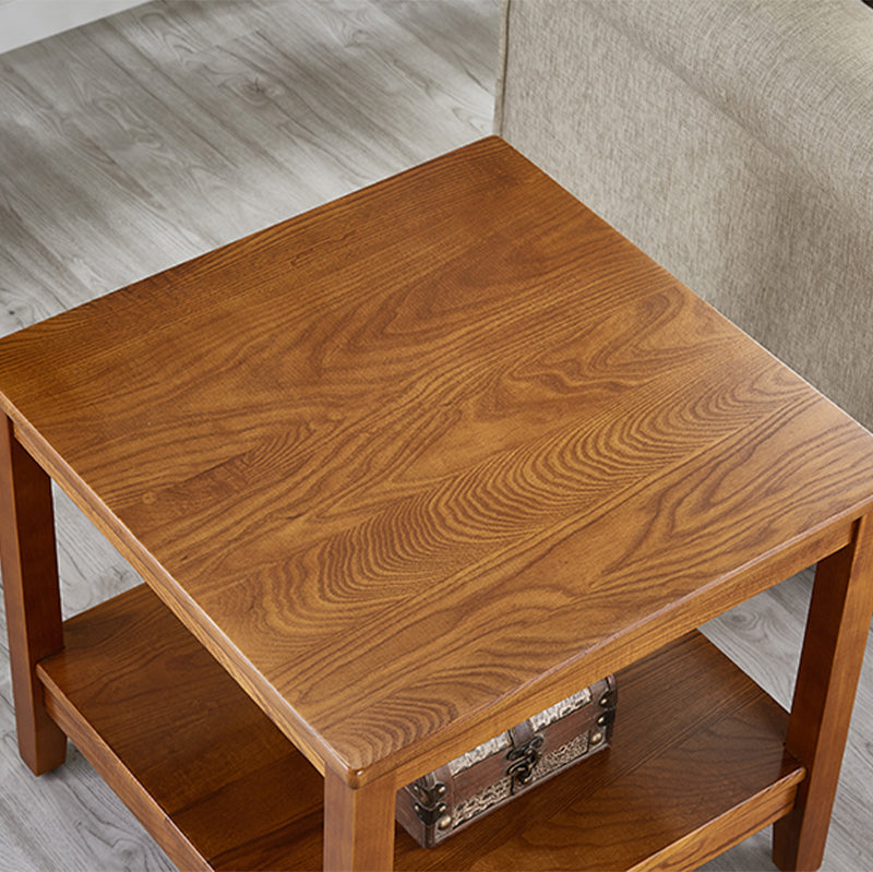 Rubberwood Double Tier End Table, Brown End Table with Storage