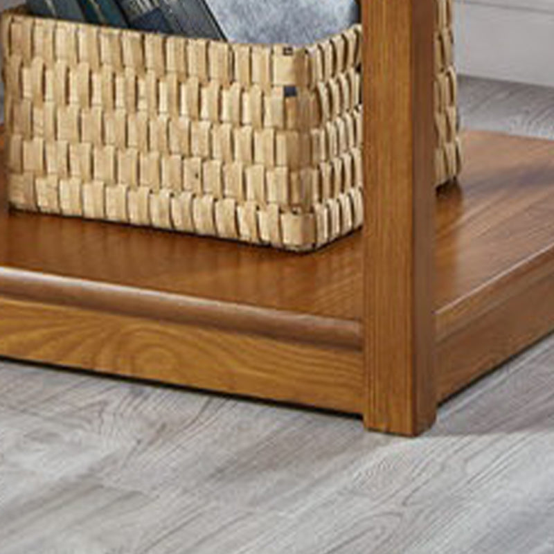 Rubberwood Double Tier End Table, Brown End Table with Storage