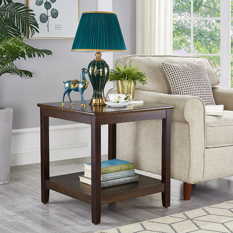 Rubberwood Double Tier End Table, Brown End Table with Storage