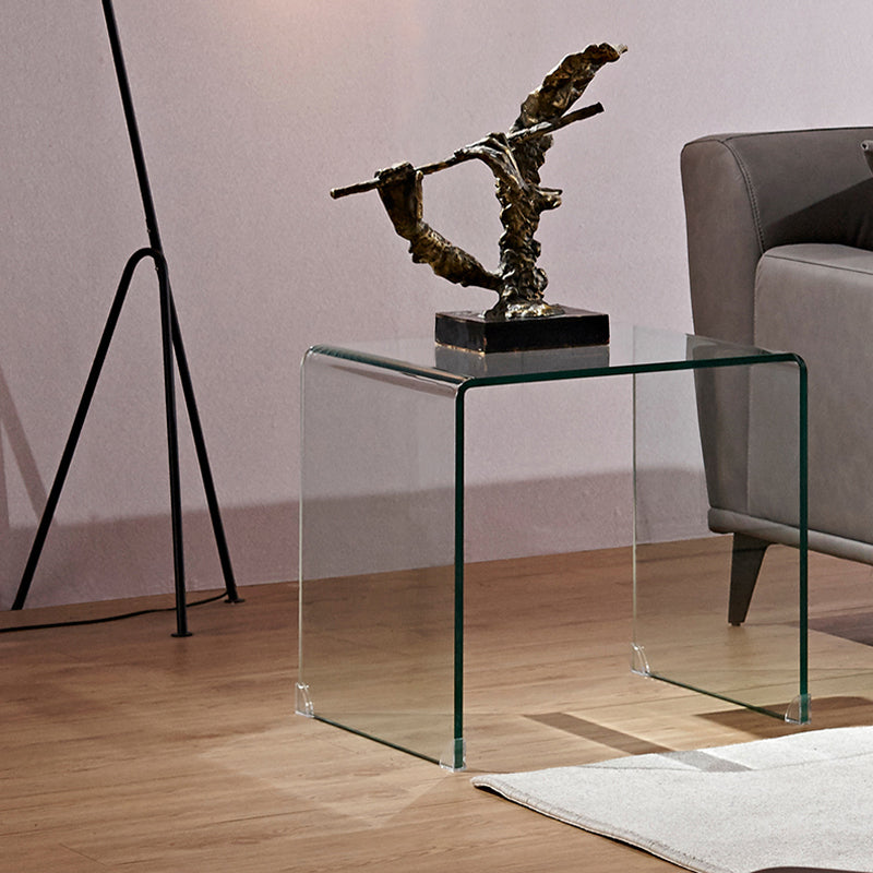 Modern Clear/Smoky Glass Sofa Side Table Rectangular Sled End Table