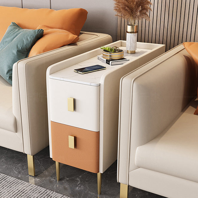 Modern Style White Rectangular Side Table with Storage and Shelf