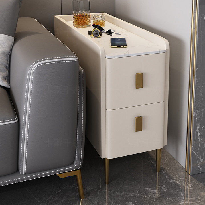 Modern Style White Rectangular Side Table with Storage and Shelf