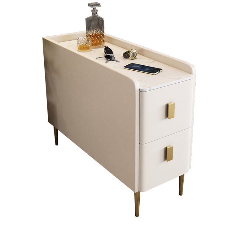 Modern Style White Rectangular Side Table with Storage and Shelf