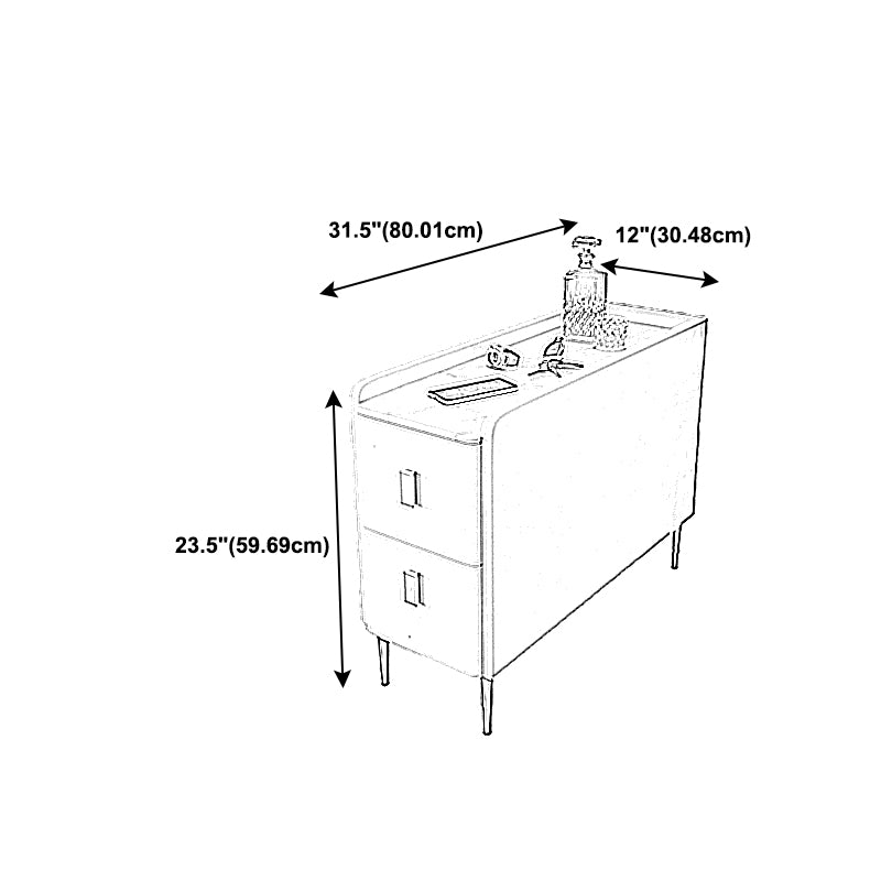 Modern Style White Rectangular Side Table with Storage and Shelf