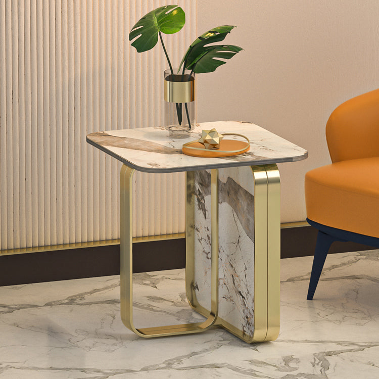 Contemporary Gold Metal Sofa Side Accent Table  with Sintered Stone Top