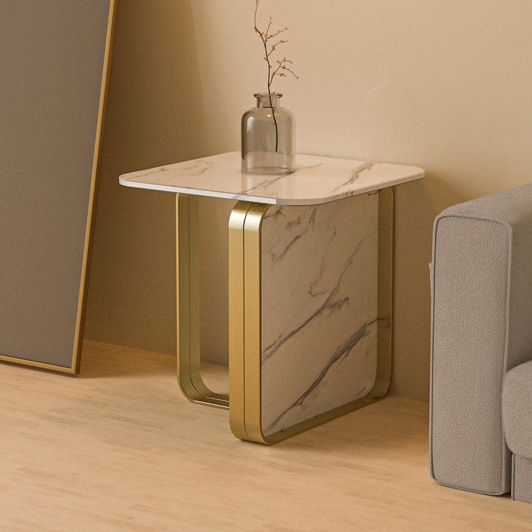 Contemporary Gold Metal Sofa Side Accent Table  with Sintered Stone Top