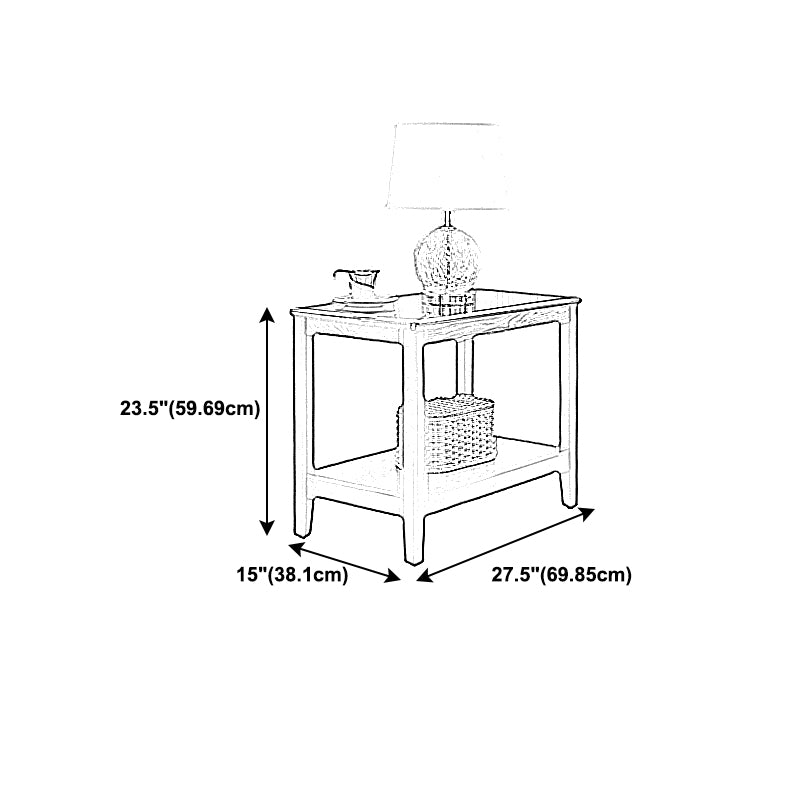 24" Tall Farmhouse Rectangular Wooden Side Table With One Shelf and 4 Wood Legs