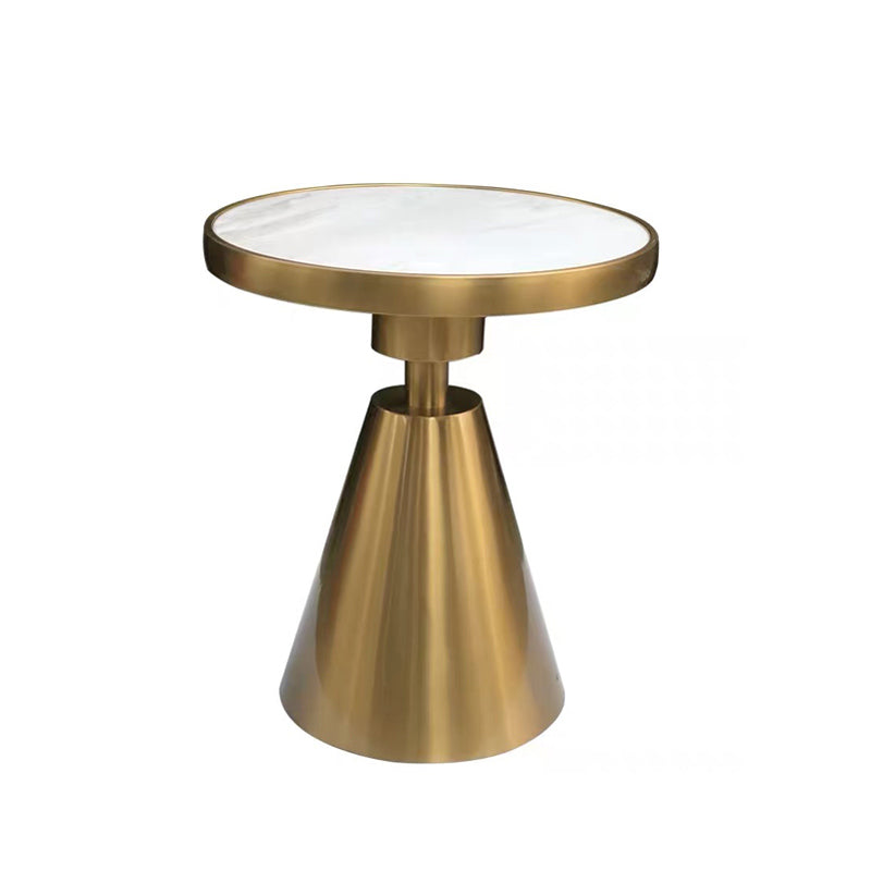 Marble Top Glossy End Table,21.6" Tall Round Pedestal End Table