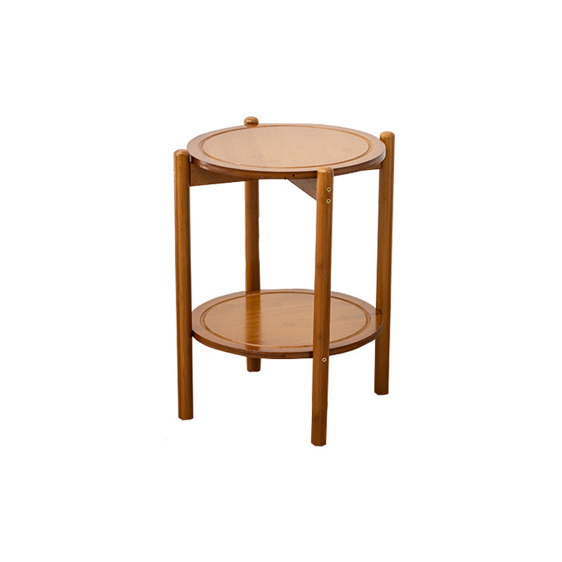 Modern Round Wood Side Table with 4 Legs and Storage for Living Room