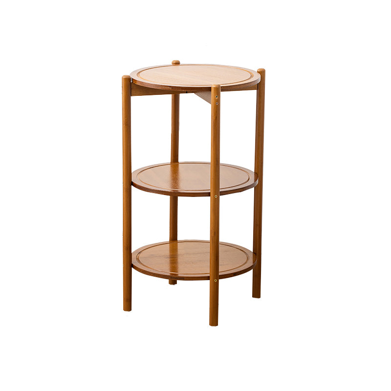 Modern Round Wood Side Table with 4 Legs and Storage for Living Room