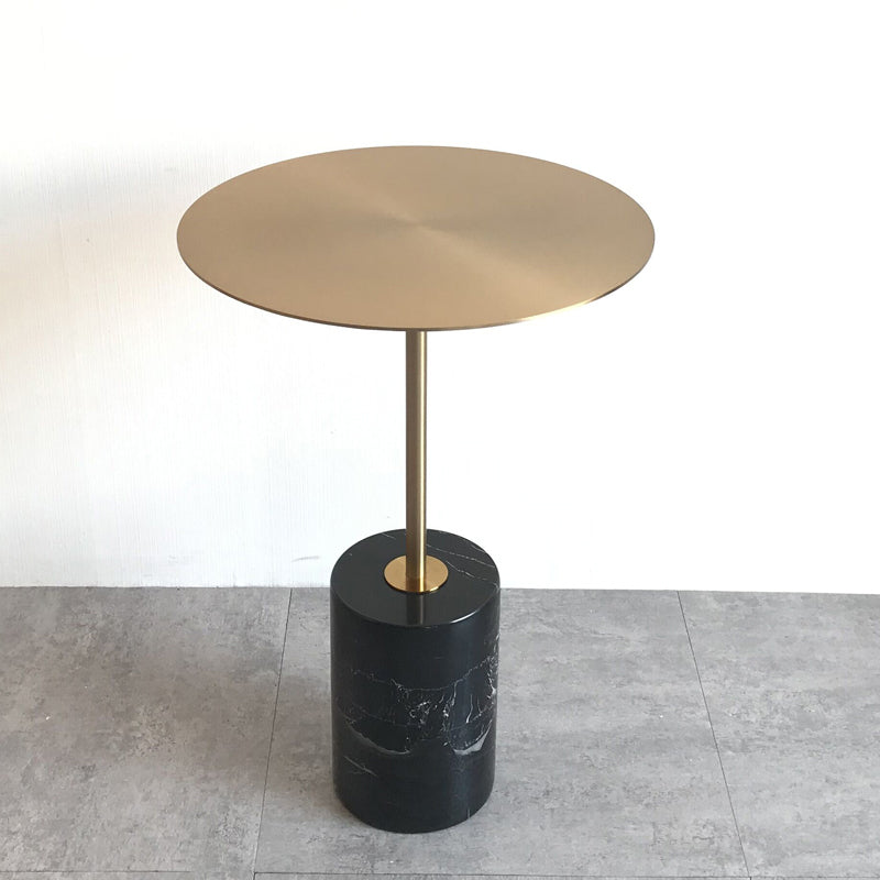 Iron and Marble End Table 11.8" Tall Mid-Century Round Drum Side Table