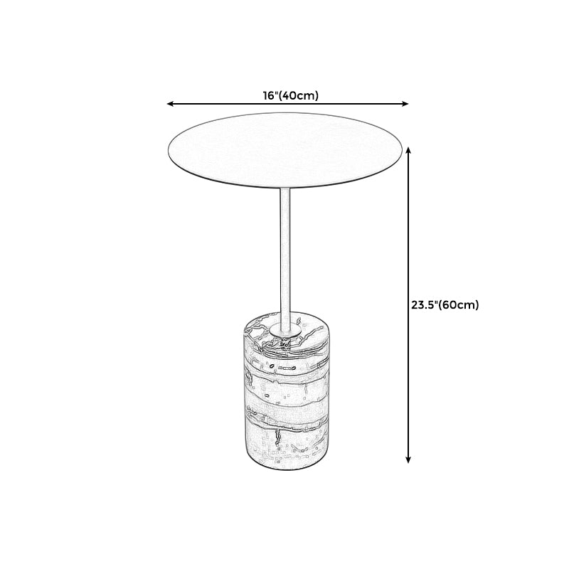 Iron and Marble End Table 11.8" Tall Mid-Century Round Drum Side Table