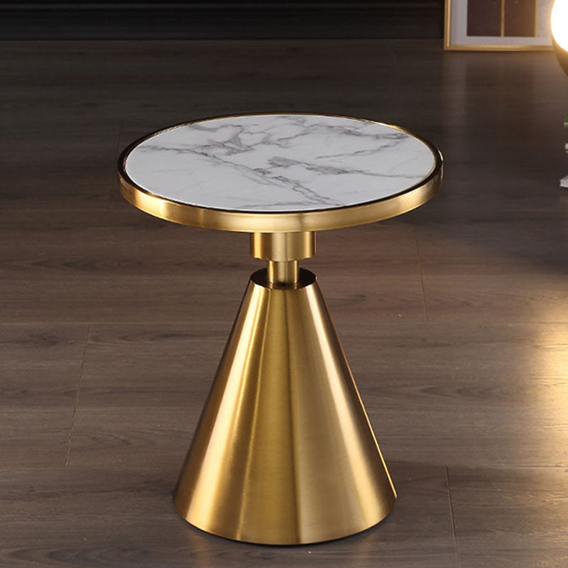 22" Tall Glam Round Marble Single Side End Table With Single Base